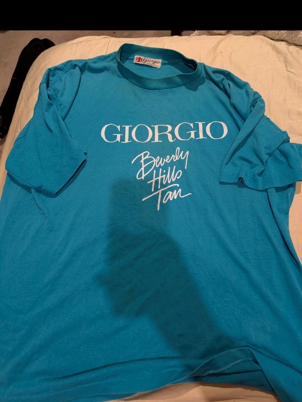 Vintage Giorgio Beverly Hills Tan Logo Tee - Turquoise